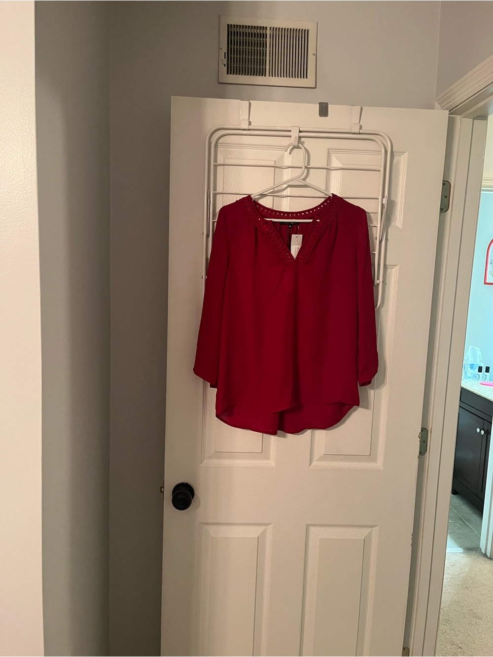 Papermoon Red V-Neck Crochet-Trim Blouse